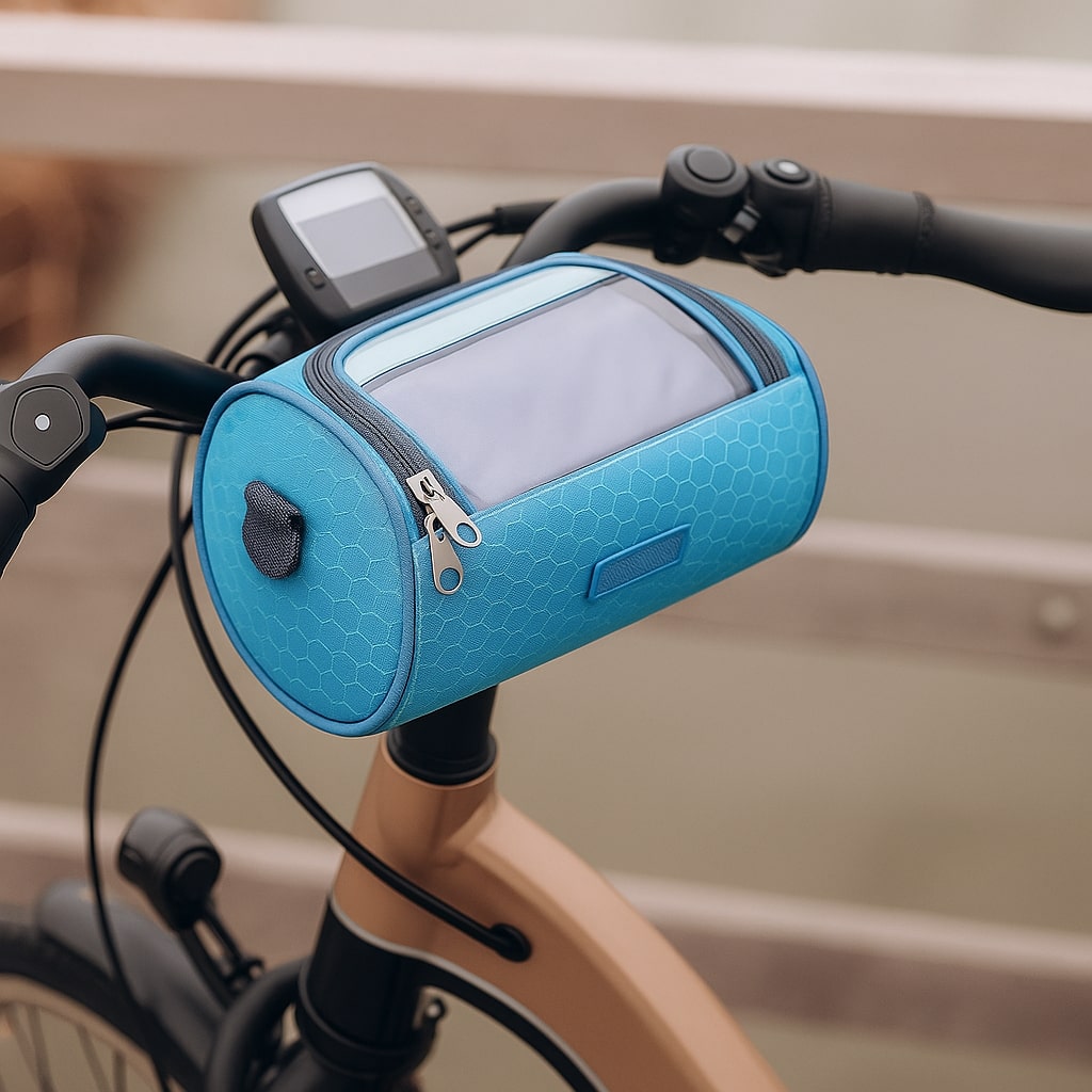Saco impermeável para guiador de bicicleta com suporte para telemóvel com ecrã tátil