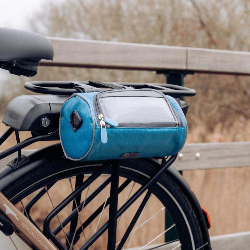 Saco impermeável para guiador de bicicleta com suporte para telemóvel com ecrã tátil