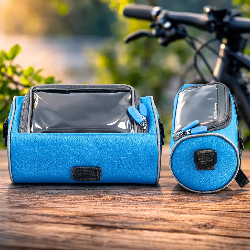Saco impermeável para guiador de bicicleta com suporte para telemóvel com ecrã tátil