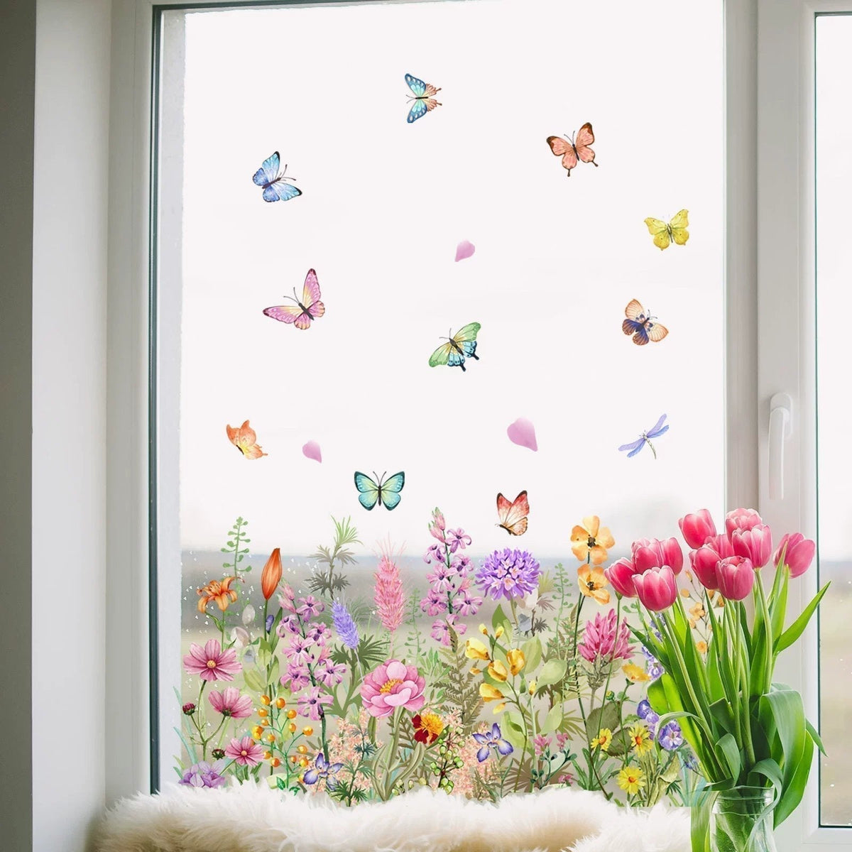 Samoprzylepna folia na okno w kwiatowy wzór | ribuella