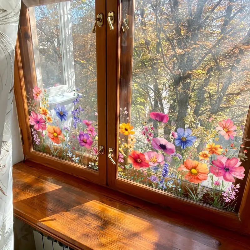 Samoprzylepna folia na okno w kwiatowy wzór | ribuella