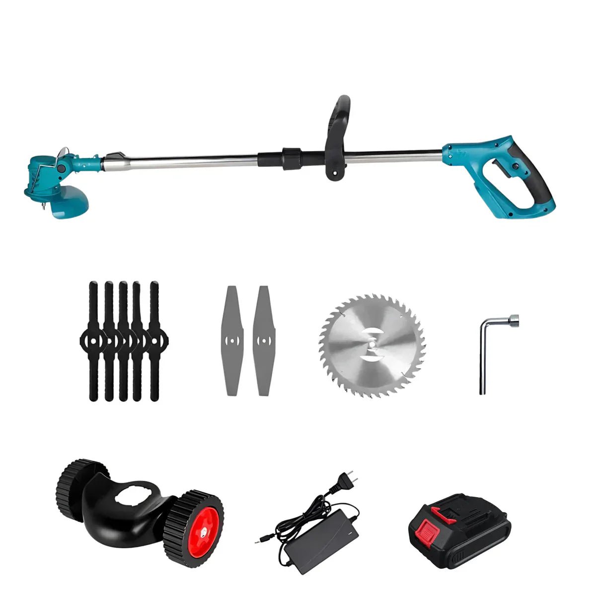GreenStride 36V Battery Lawn Trimmer — Wheel Guide, Extendable Handle