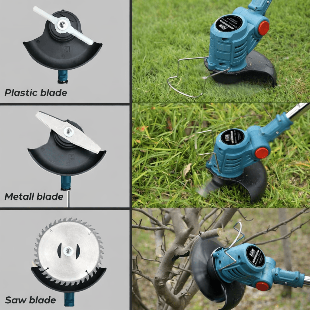 GreenStride 36V batteridriven grästrimmer — hjulstyrning, utdragbart handtag