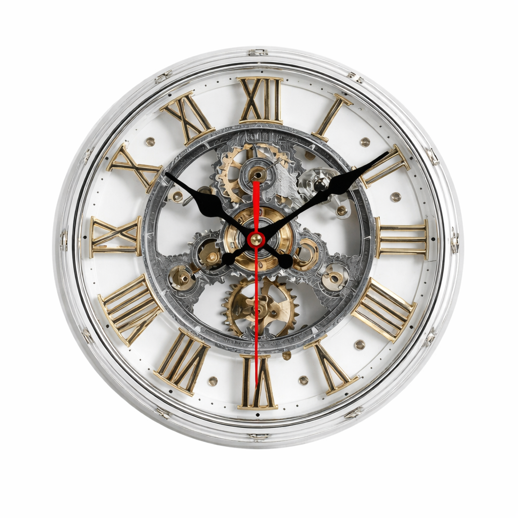 Retro 2D Wall Clock with Roman Numerals - Mechanical Design | ribuella