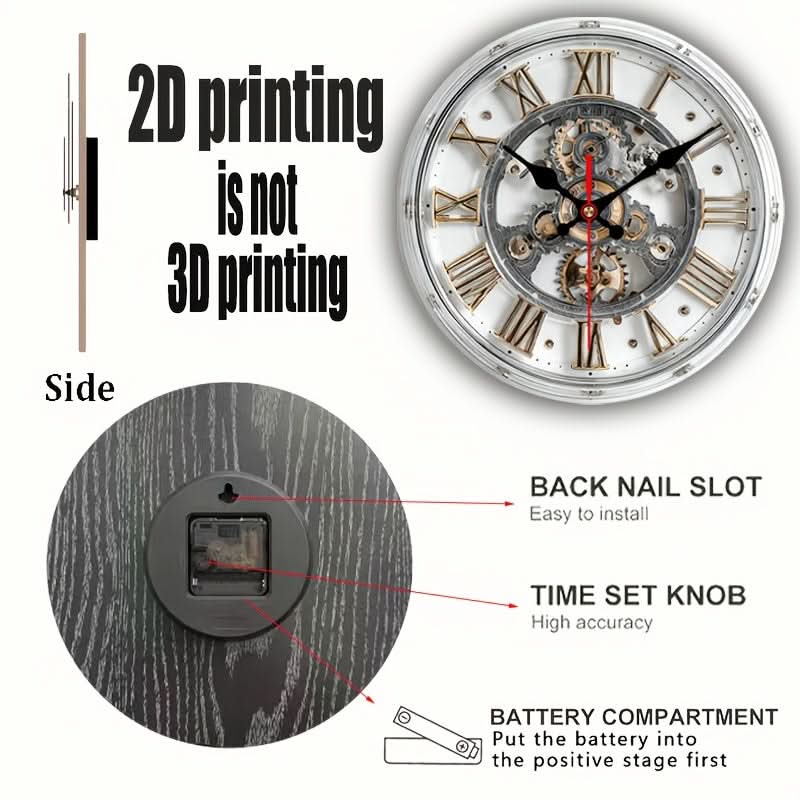 Retro 2D Wall Clock with Roman Numerals - Mechanical Design | ribuella