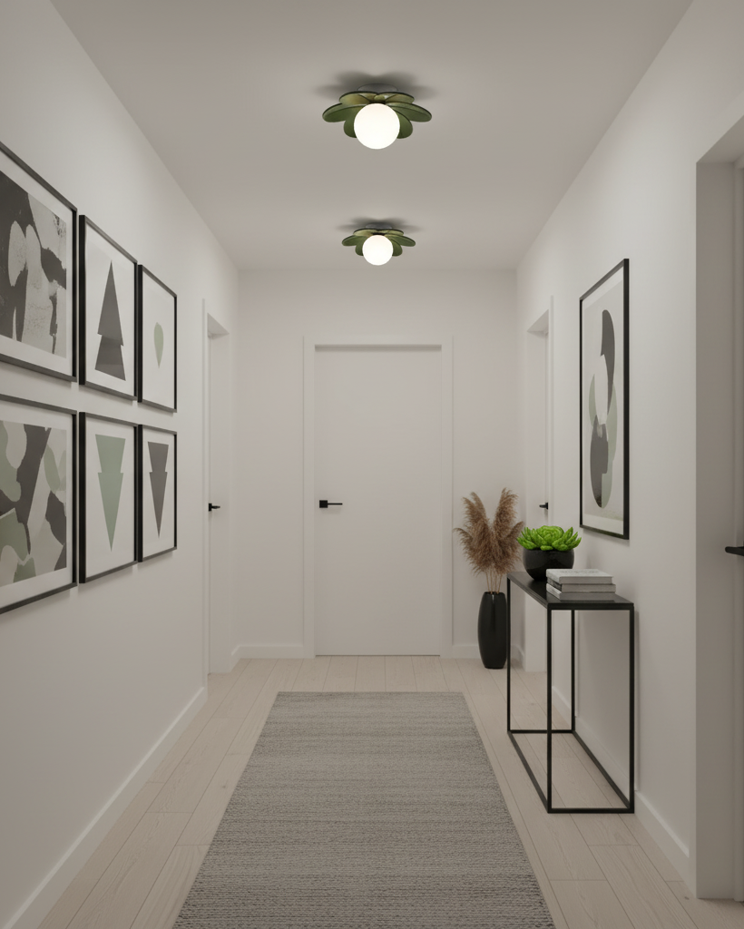 Petal Design Ceiling Light - Frosted Central Globe, Warm Diffused Glow