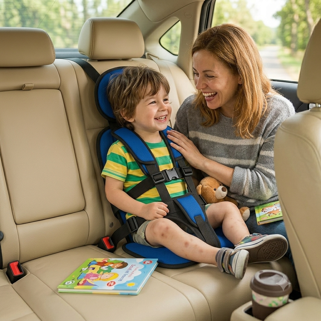 Rehausseur de voyage compact et portable pour enfants, ceinture de sécurité réglable