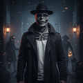 GraveShade realistisk skjelettmaske med hatt — helansiktsprotese