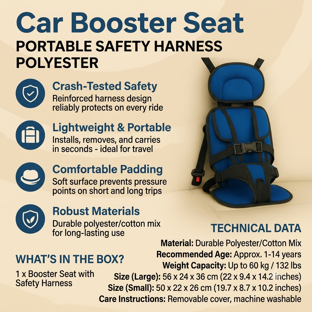 Portable Compact Kids Travel Booster Seat Adjustable Safety Belt