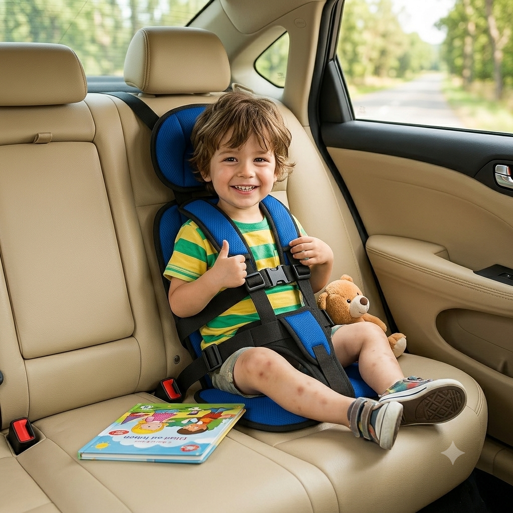 Portable Compact Kids Travel Booster Seat Adjustable Safety Belt
