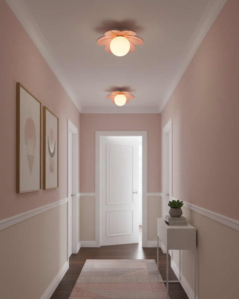 Petal Design Ceiling Light - Frosted Central Globe, Warm Diffused Glow