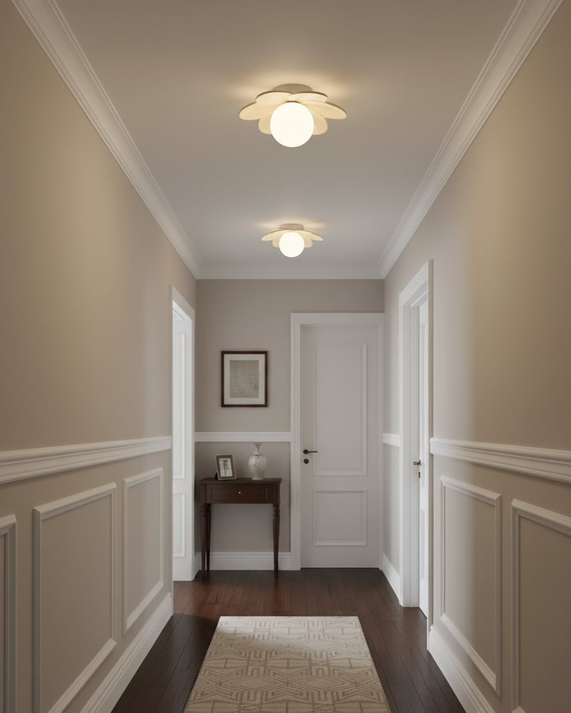 Petal Design Ceiling Light - Frosted Central Globe, Warm Diffused Glow