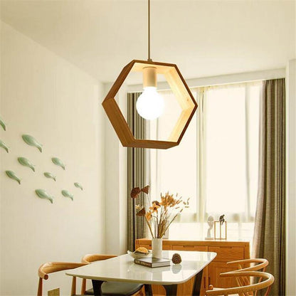 Stylish Geometric Wooden Pendant Light for Indoor Spaces | ribuella