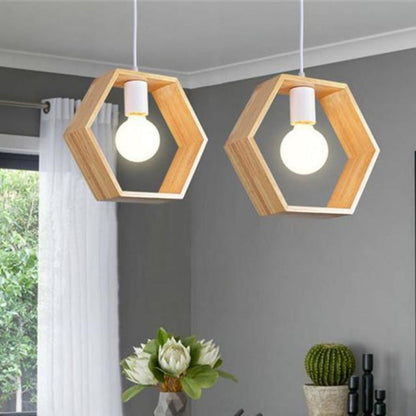 Stylish Geometric Wooden Pendant Light for Indoor Spaces | ribuella