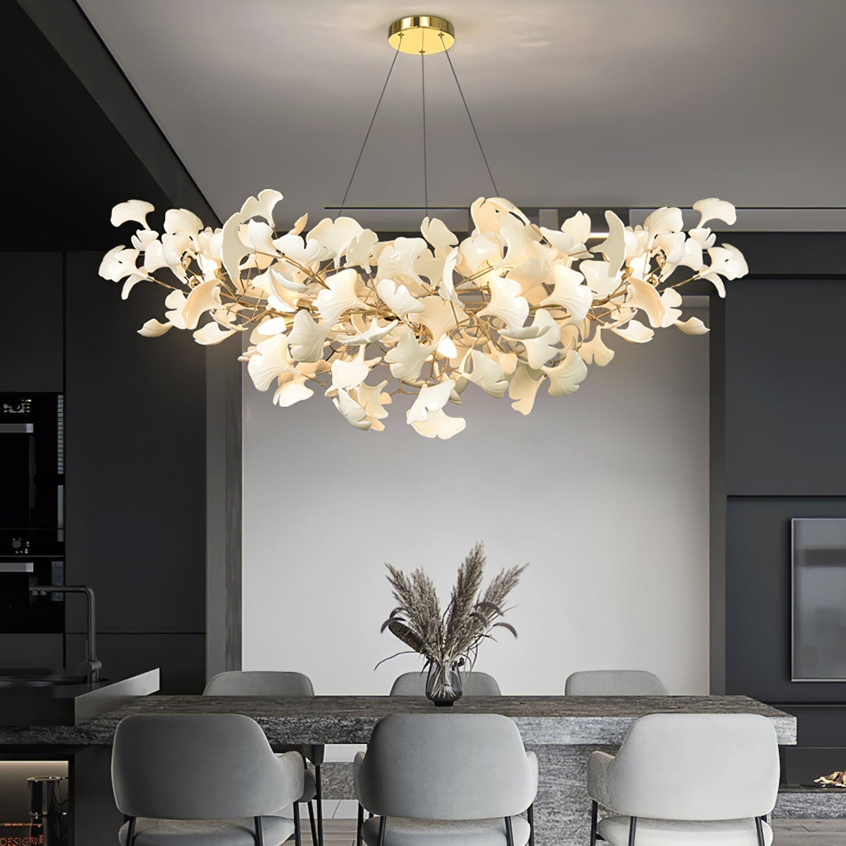 Metr lyxig skulptural ljuskrona i keramik med U-båge, modern design