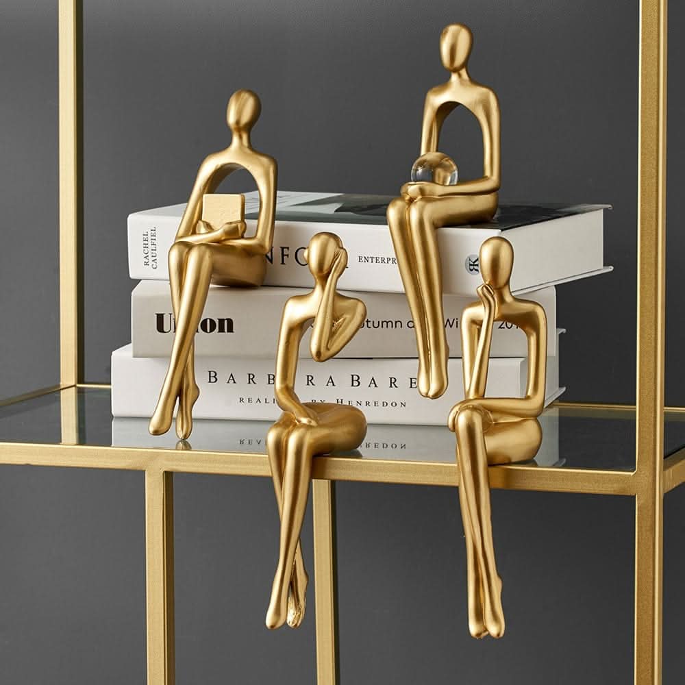 Stylish Abstract Resin Sculpture in Radiant Gold Finish | ribuella