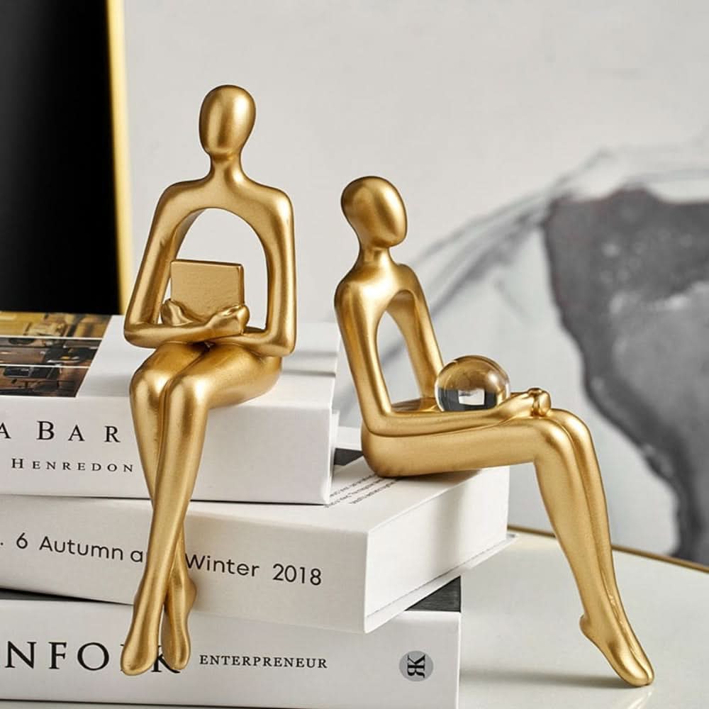 Stylish Abstract Resin Sculpture in Radiant Gold Finish | ribuella