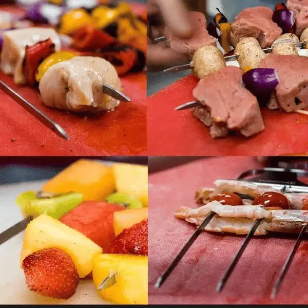 Sett med 3 grillspyd i rustfritt stål med rengjøringsskrape | ribuella