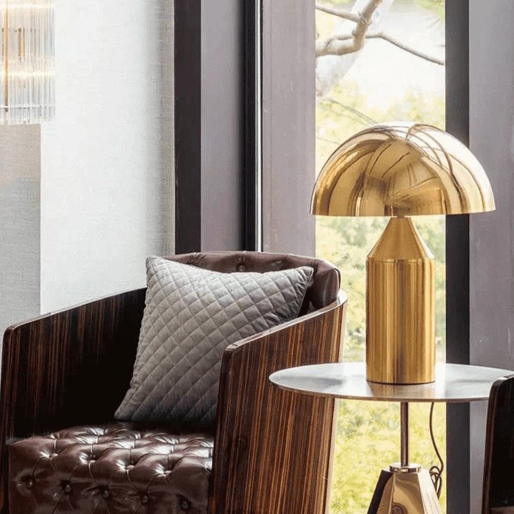 Aurex Nordic Mushroom Table Lamp, Sculptural Black White Gold Design