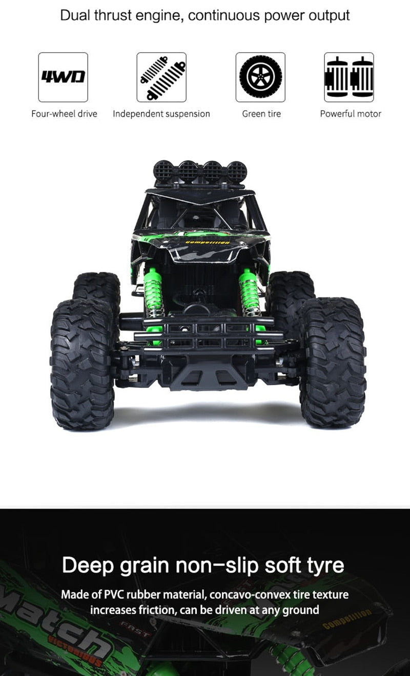 Monster truck fuoristrada radiocomandato 4x4, sospensioni ammortizzanti, ampia portata