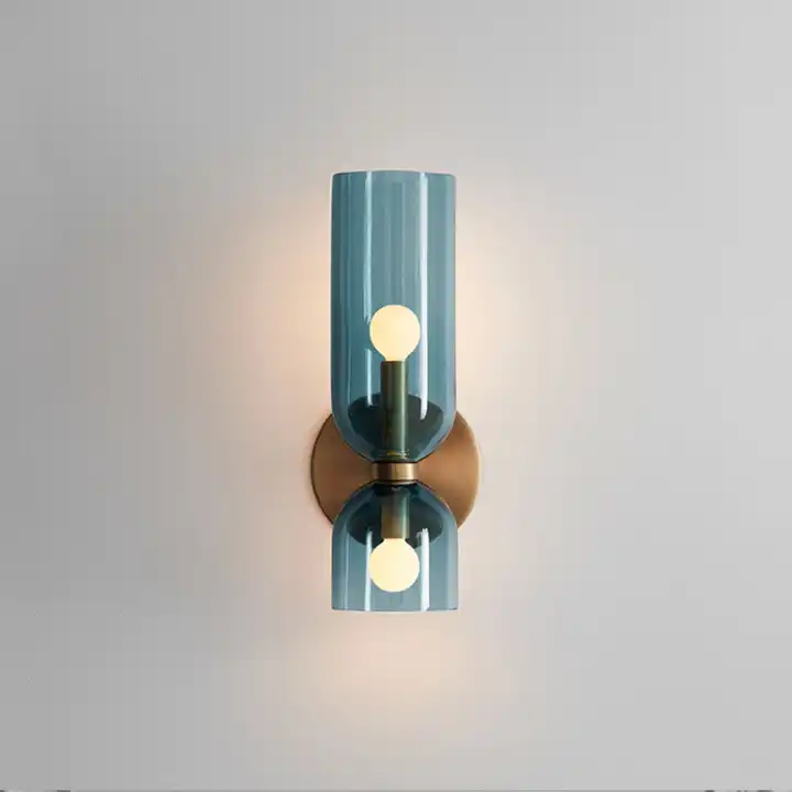Solea zweiflammige Glas-Wandleuchte in Blaugrau oder Milchweiß
