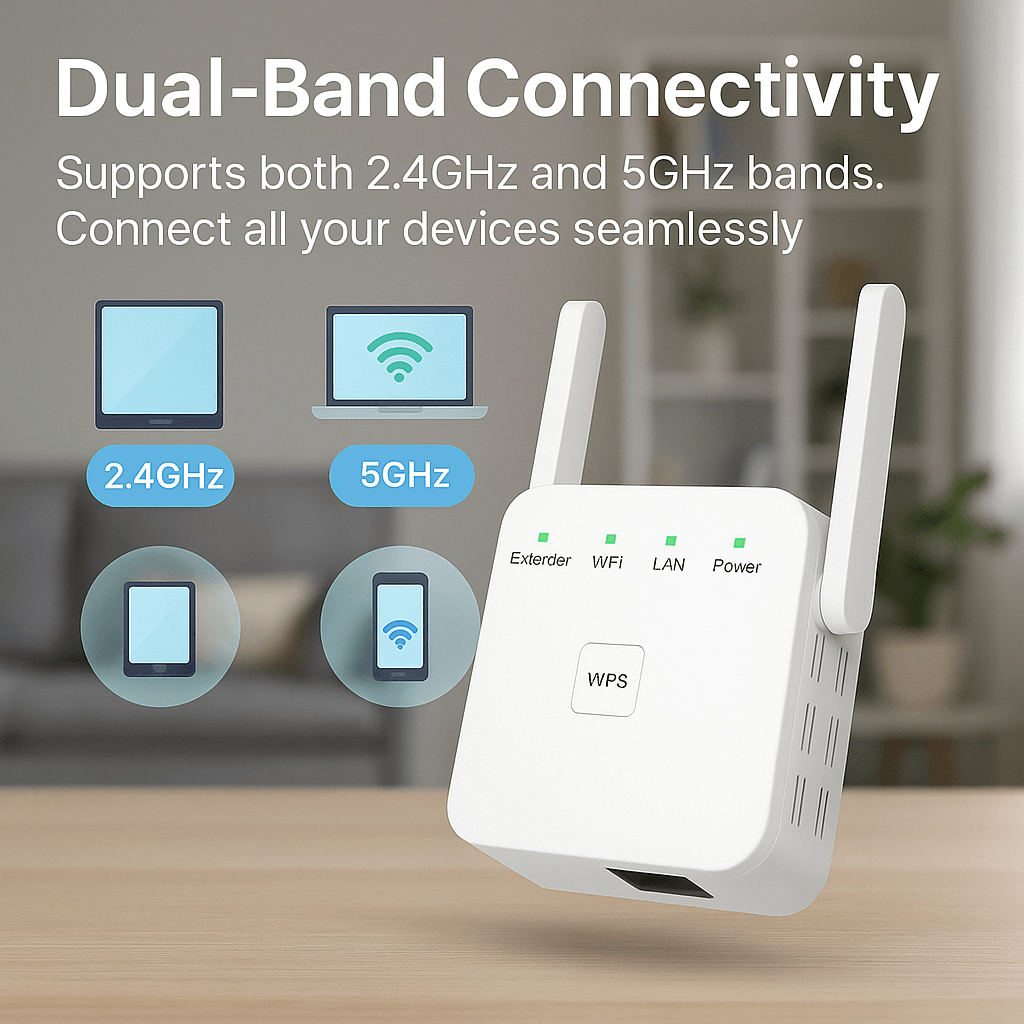 Dual Band WiFi Range Extender Compact Wireless Signal Booster