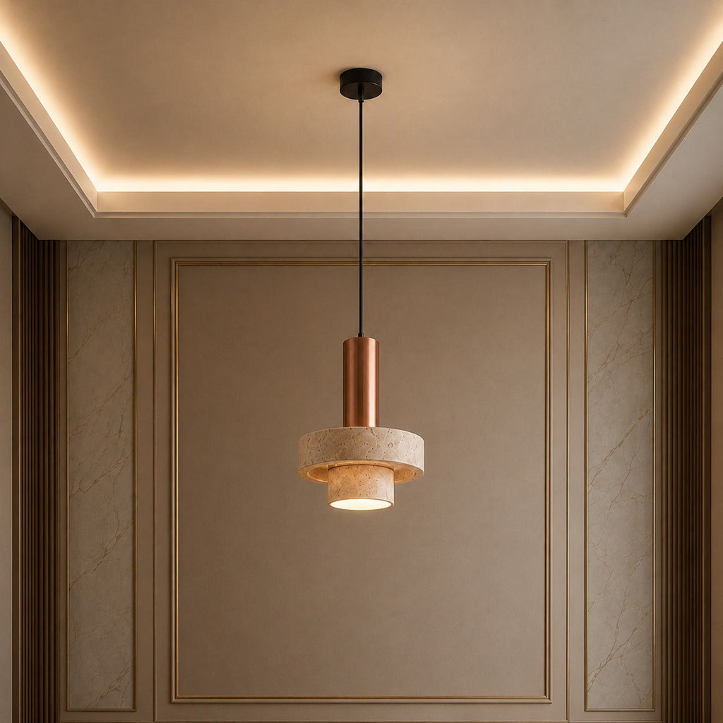 Modern Pendant Lamp Hanging Terrazzo and Metal Construction Adjustable Height for Indoor Use | ribuella