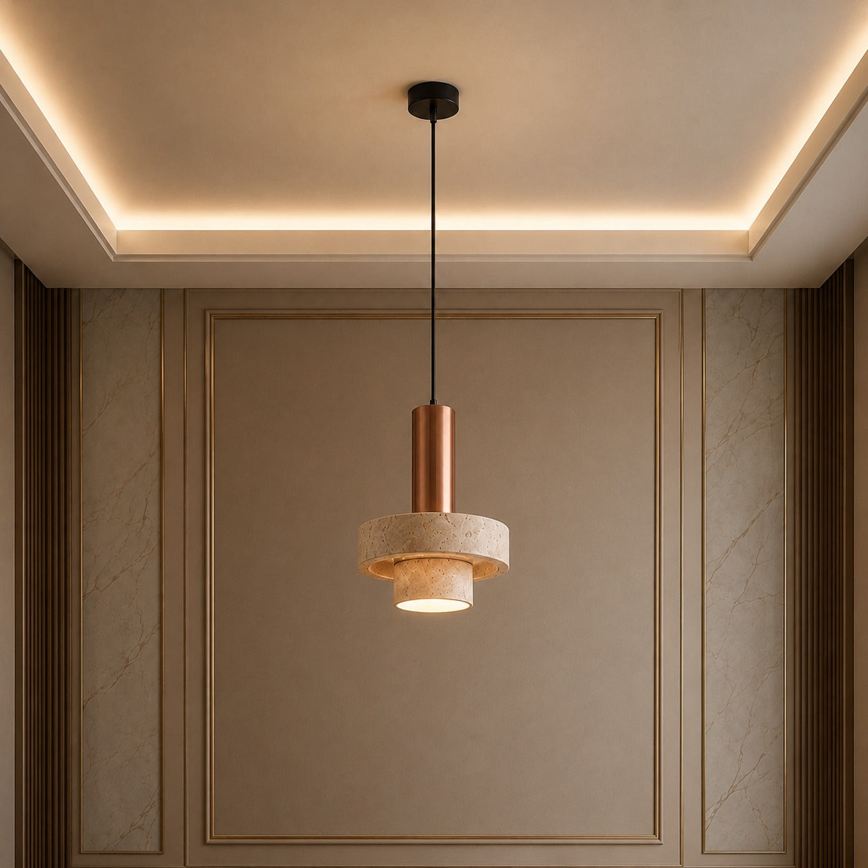 Modern Pendant Lamp Hanging Terrazzo and Metal Construction Adjustable Height for Indoor Use | ribuella