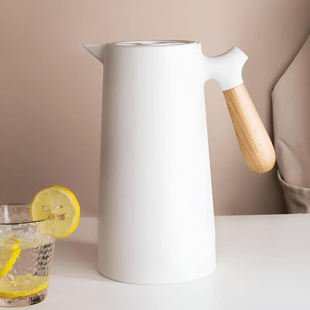 Stylish Insulated Beverage Carafe with Wooden Grip - 1L | ribuella