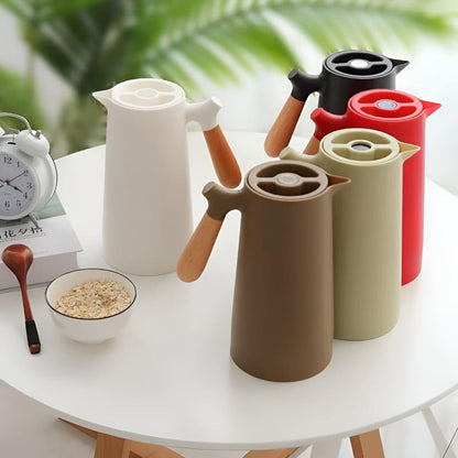 Stylish Insulated Beverage Carafe with Wooden Grip - 1L | ribuella