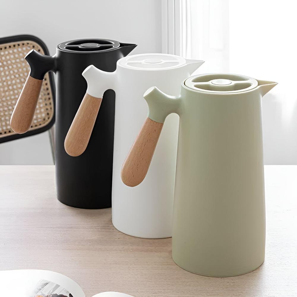 Stylish Insulated Beverage Carafe with Wooden Grip - 1L | ribuella