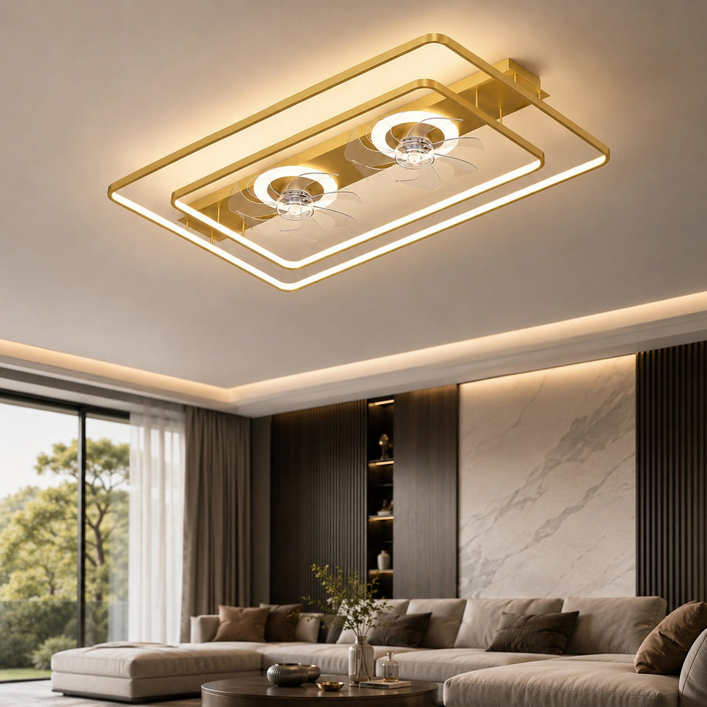 Modern Ceiling Fan Flush Mount with Iron Frame Acrylic Shade LED Dimmable for Indoor Use | ribuella