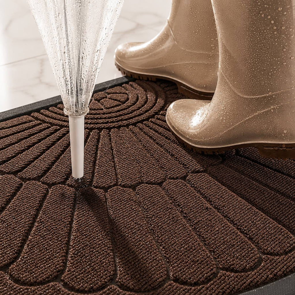 Half-Circle Outdoor Door Mat Non-Slip Polyester Dirt Trapping Design for Indoor Entryways | ribuella