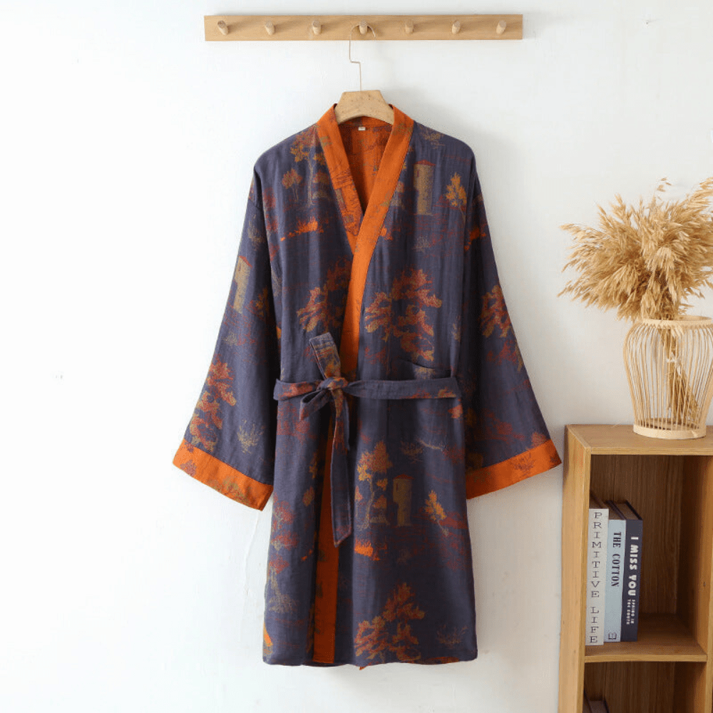 Unisex Bathrobe in Retro Style - Lightweight & Breathable - Wellness Comfort | ribuella
