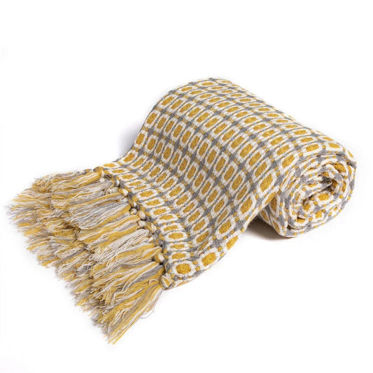 Stylish Knit Throw Blanket with Geometric Design and Fringes | ribuella