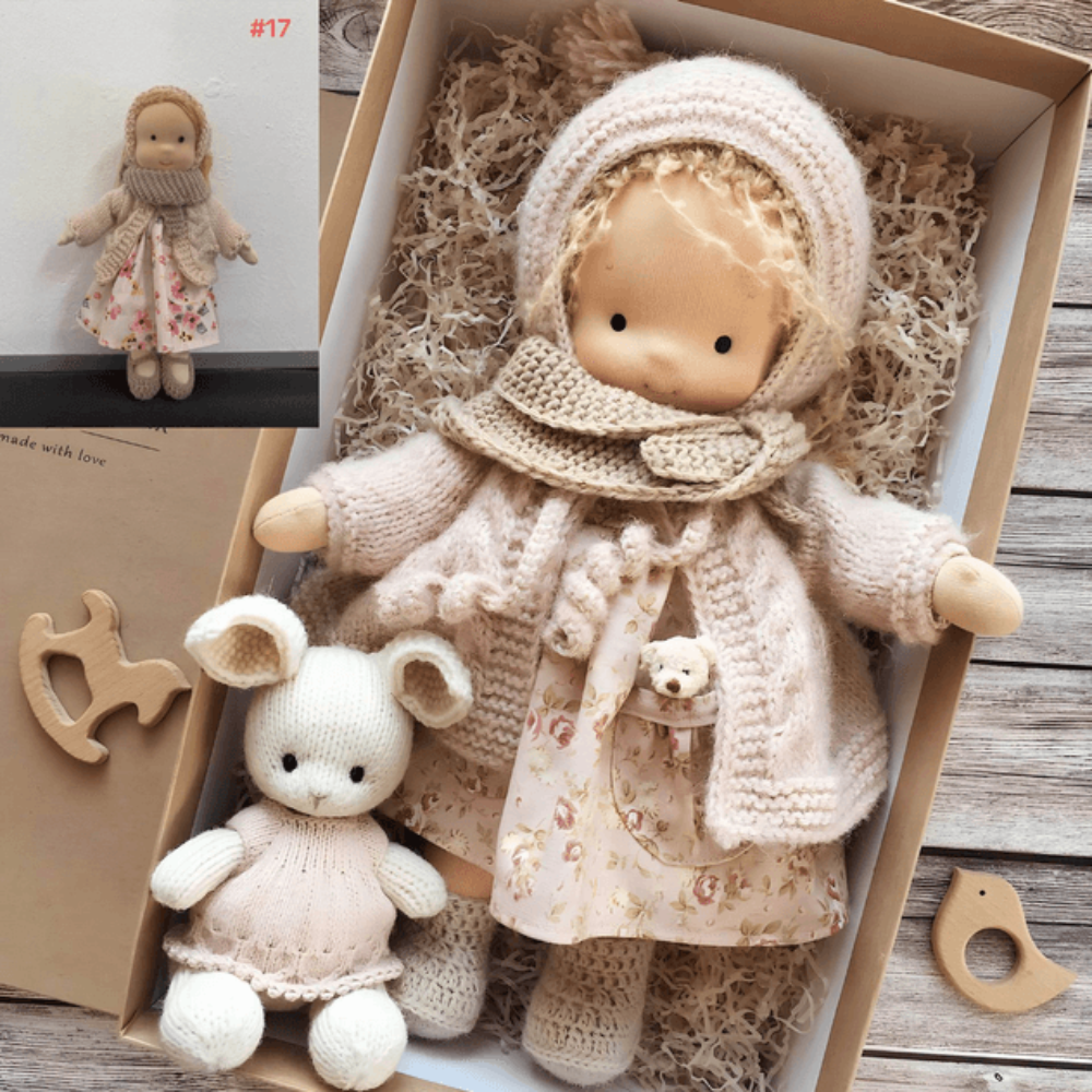 Waldorf Style Soft Plush Doll — Handcrafted Gentle Face Details