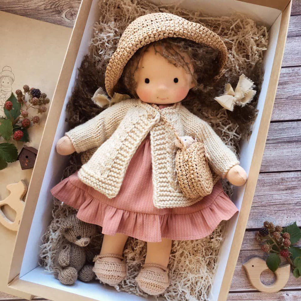 Waldorf Style Soft Plush Doll — Handcrafted Gentle Face Details