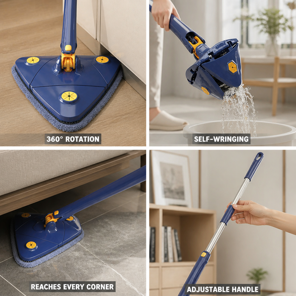 Self-Wringing 360° Rotating Triangle Mop (Telescopic Handle) | ribuella