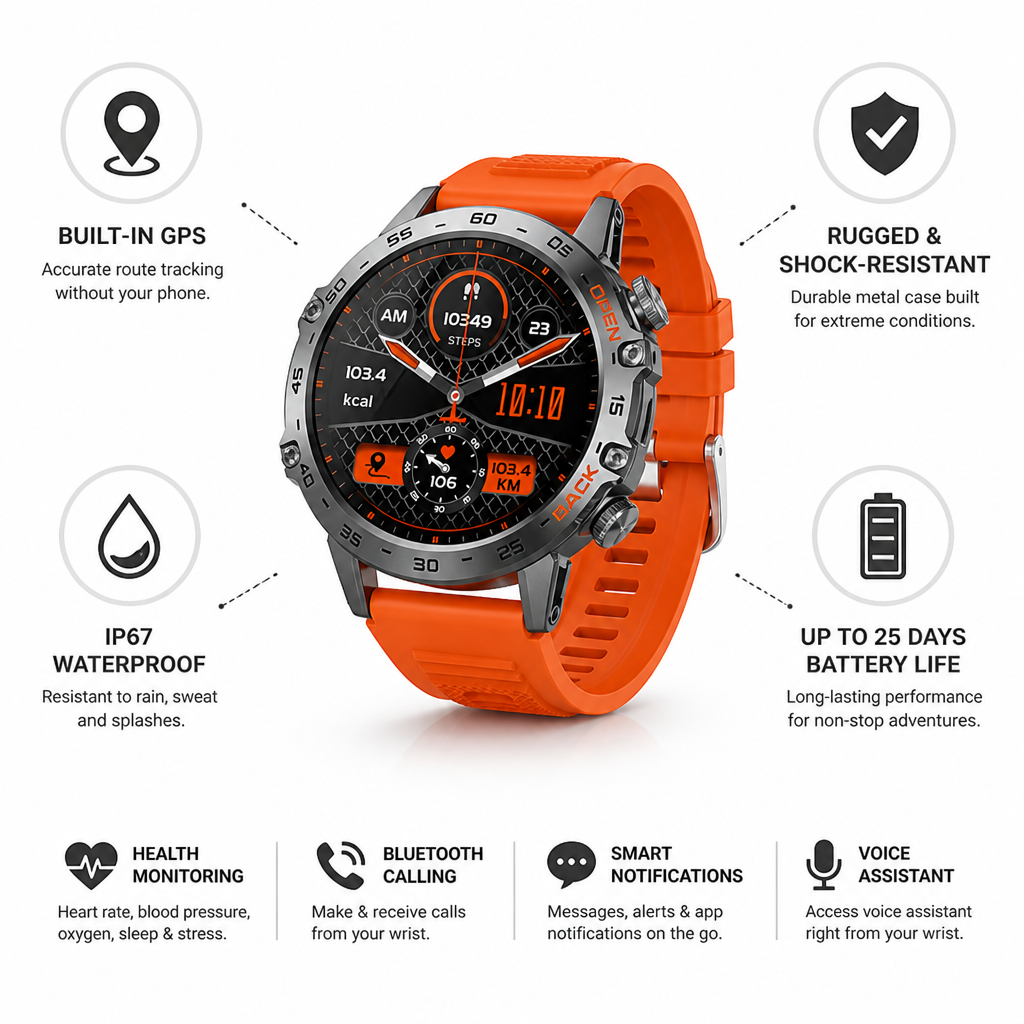 Shock-Resistant GPS & Bluetooth Smartwatch (25-Day Battery) | ribuella