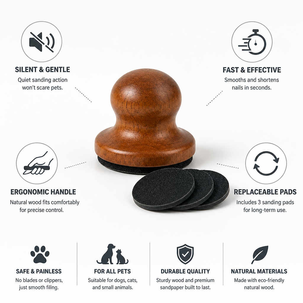 Néma, ergonomikus fa körömreszelő háziállatoknak (3 betéttel) | ribuella