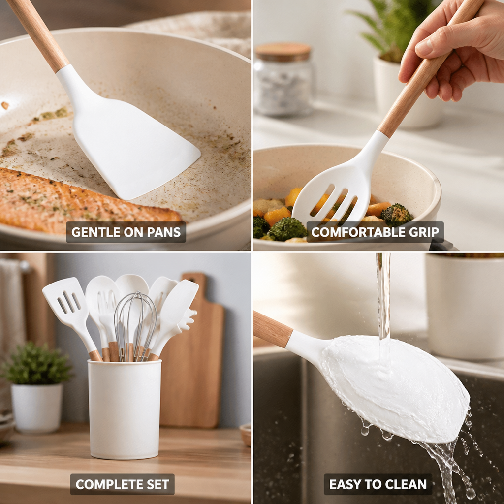 סט כלי מטבח מסיליקון ועץ (11 חלקים עם מעמד) | ribuella