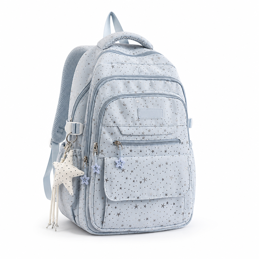 Schulrucksack mit Sternverzierung und mehreren Fächern | ribuella