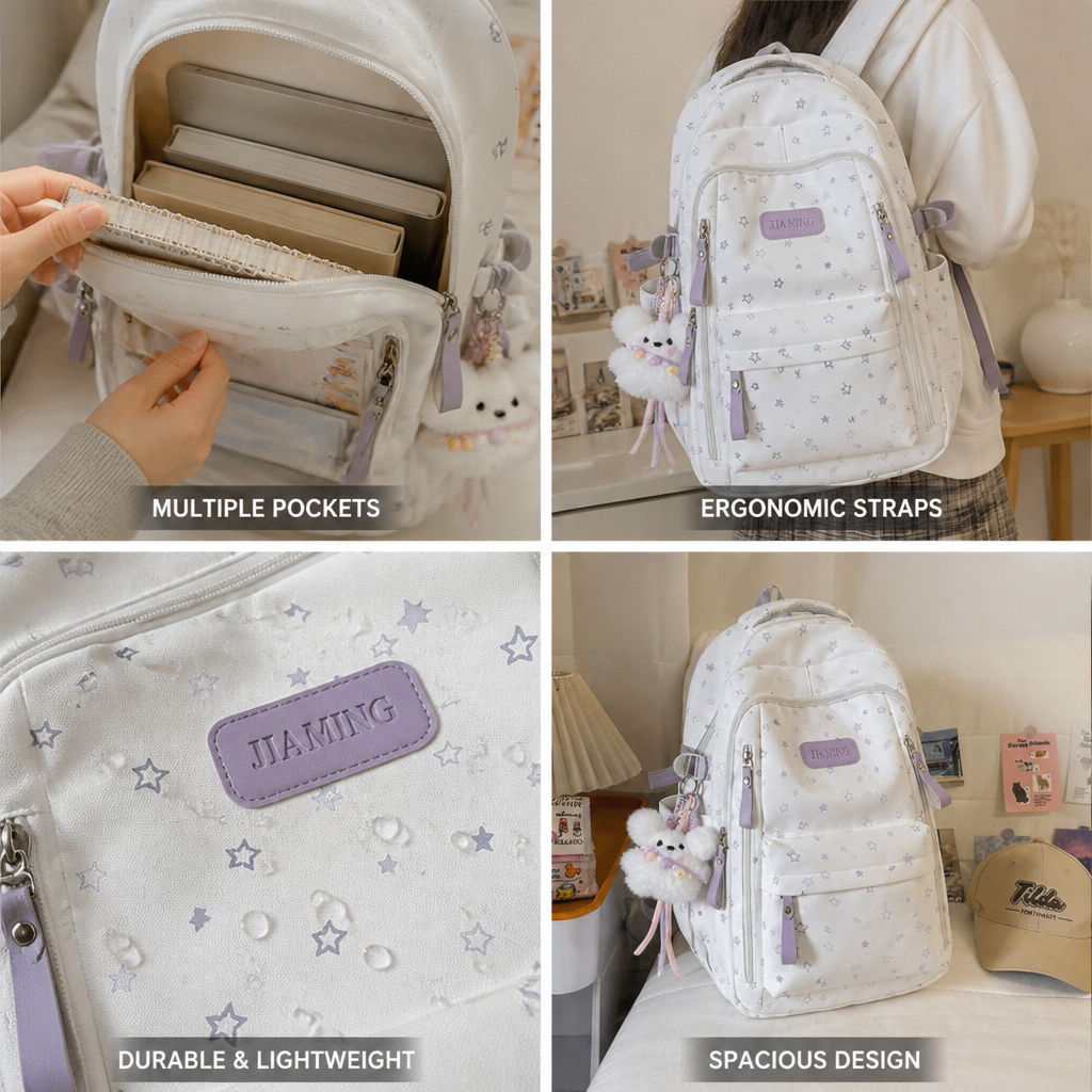 Zaino decorato con stelle e più tasche (spallacci ergonomici) | ribuella