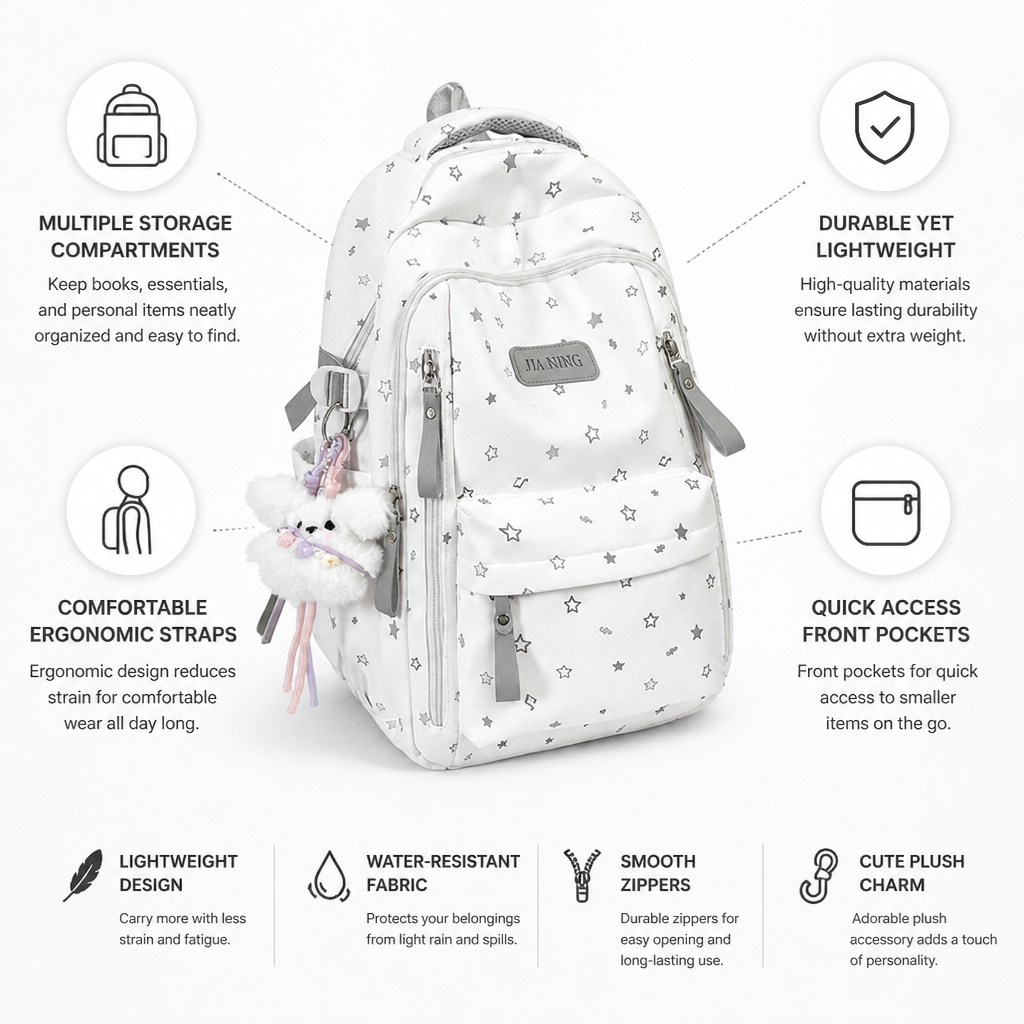 Zaino decorato con stelle e più tasche (spallacci ergonomici) | ribuella
