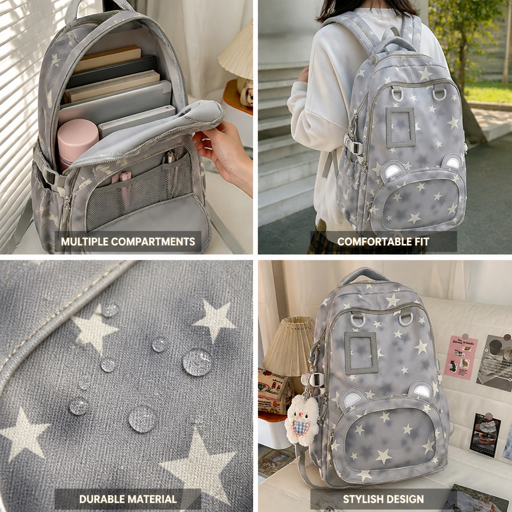 Zaino per bambini a fantasia di stelle con più scomparti | ribuella