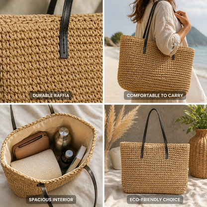 Structured Natural Raffia Beach Tote | ribuella