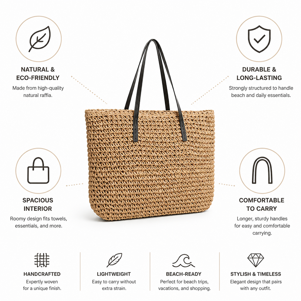 Structured Natural Raffia Beach Tote | ribuella