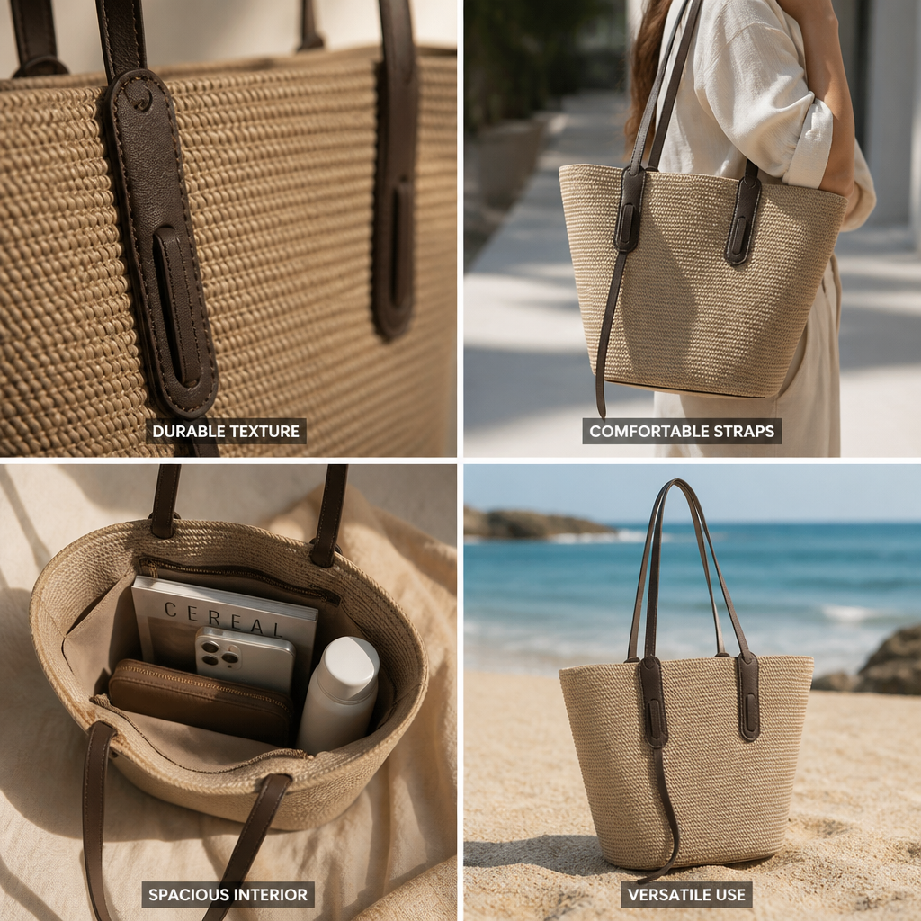Structured Textured Fabric Tote (Adjustable Faux Leather Straps) | ribuella