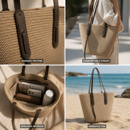 Structured Textured Fabric Tote (Adjustable Faux Leather Straps) | ribuella