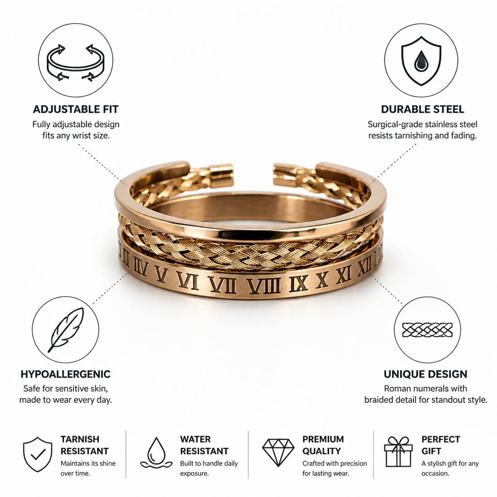 Surgical Stainless Steel Roman Numeral Bracelet Set (Adjustable) | ribuella